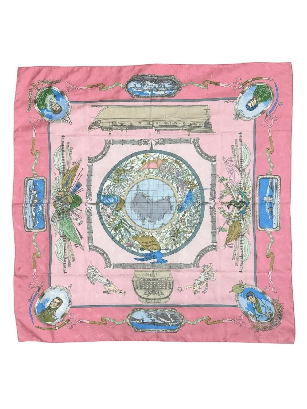Hermes Carre 90 le Geographe Geographer Silk Pink Scarf